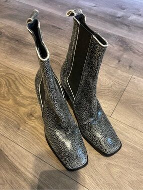 New Black Crackle Lace-Up Chelsea Boots for Women